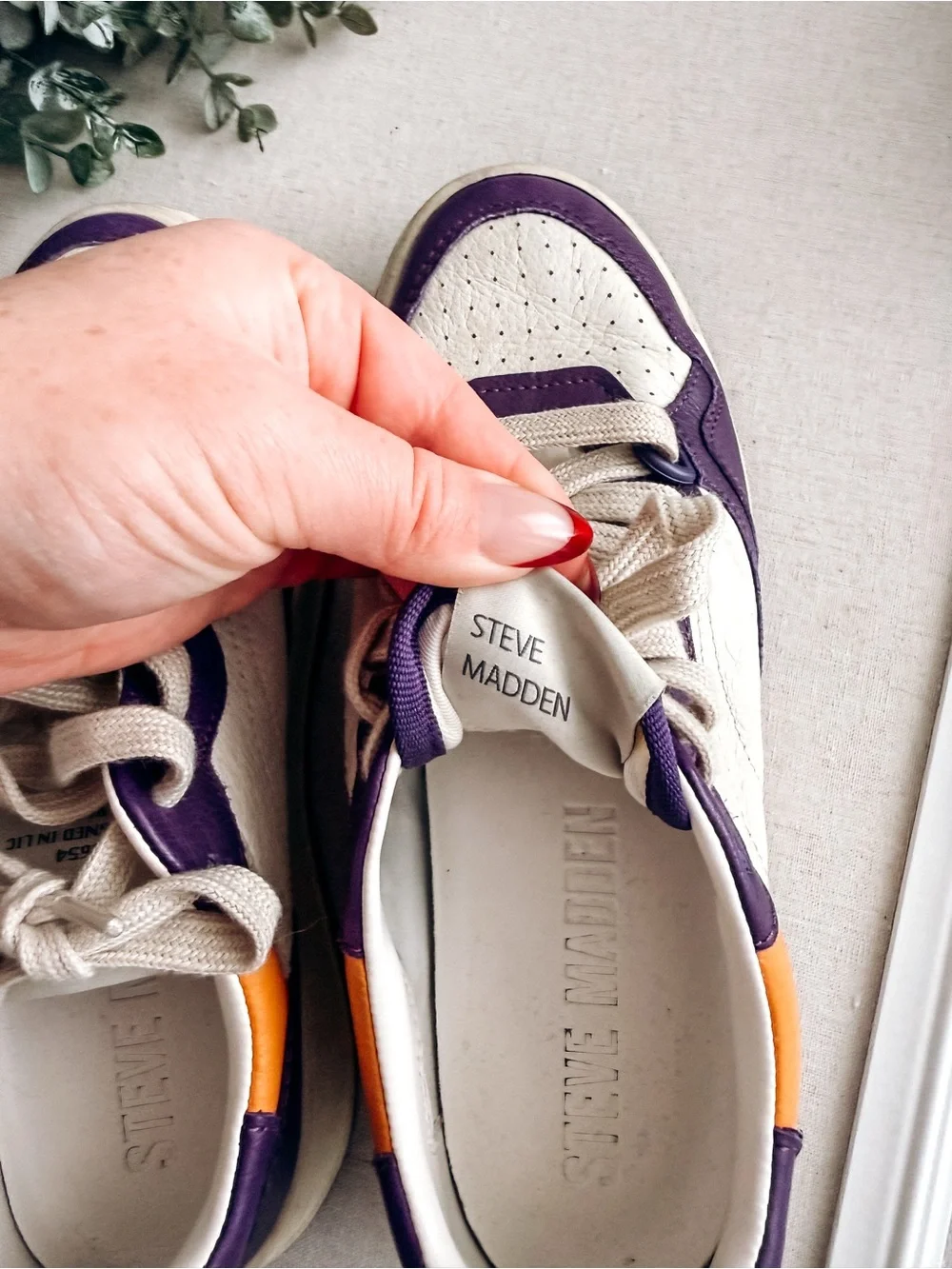 Steve Madden Everlie Purple & White Leather Sneakers | Women’s Size 6